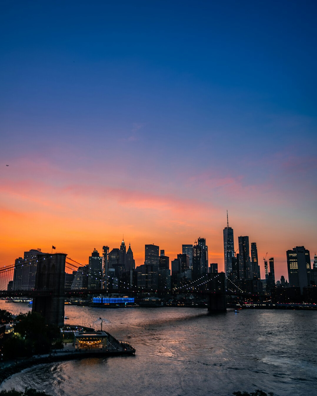 sunset over city